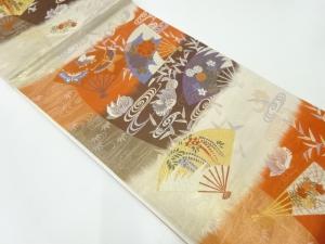 鴛鴦に蝶・草花模様織出し袋帯